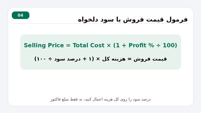 کسب و کار محاسبه قیمت فروش با درصد سود مشخص