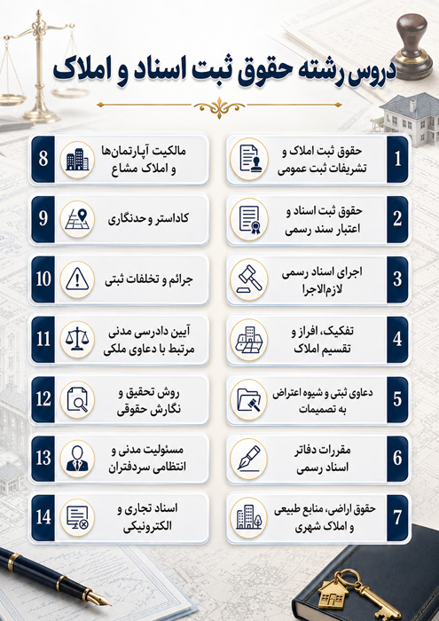 تحصیلی دروس رشته حقوق ثبت اسناد و املاک